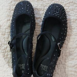 Time and Tru Black Studded Flats